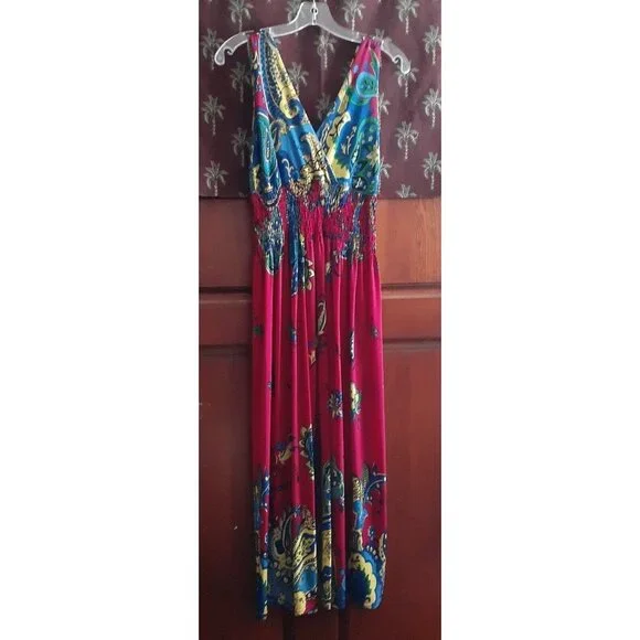 Poolside Dress Summer Smocked Sundress Bright Colors Paisley Sleeveless Crossove